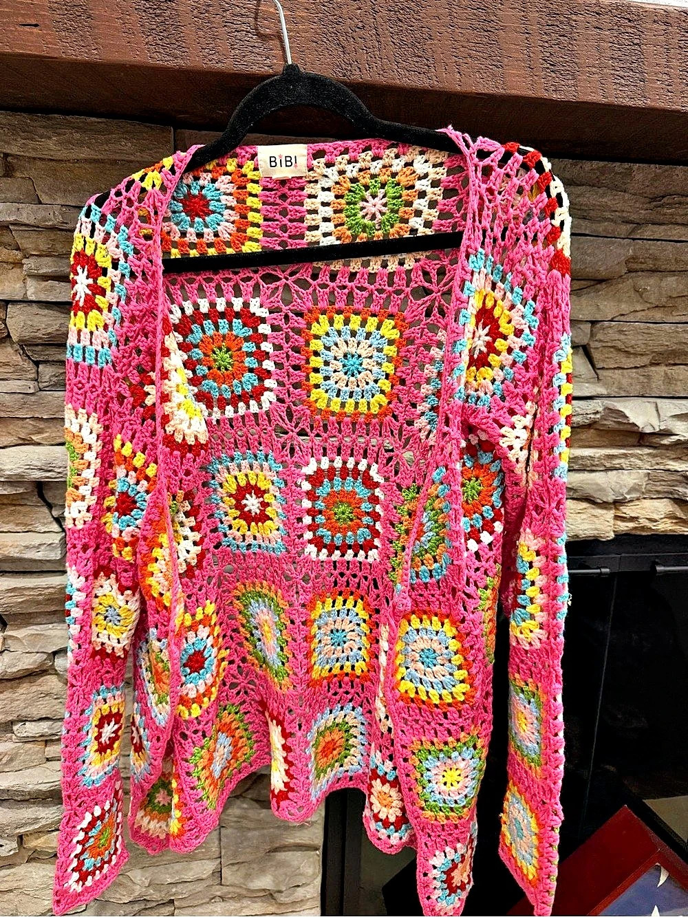 Bibi Granny Square Crochet Open Front Cardigan